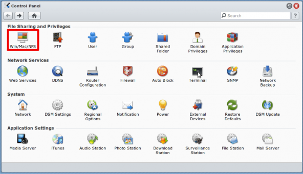 Step 3: Enable NFS under Control Panel --> Win/MAC/NFS