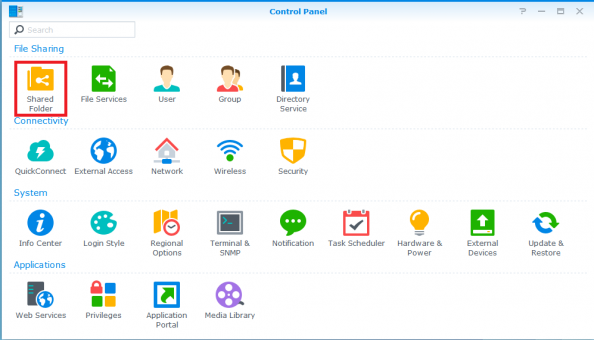 Step 3: Under Control Panel --> Shared Folder