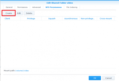 Step 6: Under NFS Permissions tab add permission click Create to create NFS permissions