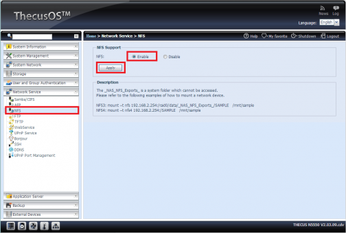 Step 2: Enable NFS and click Apply